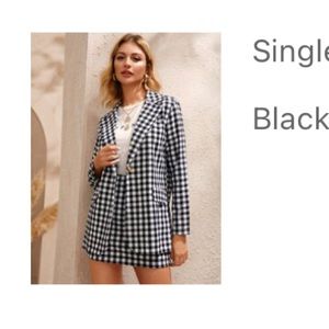SHEIN Single Button Gingham Blazer & Skirt Set